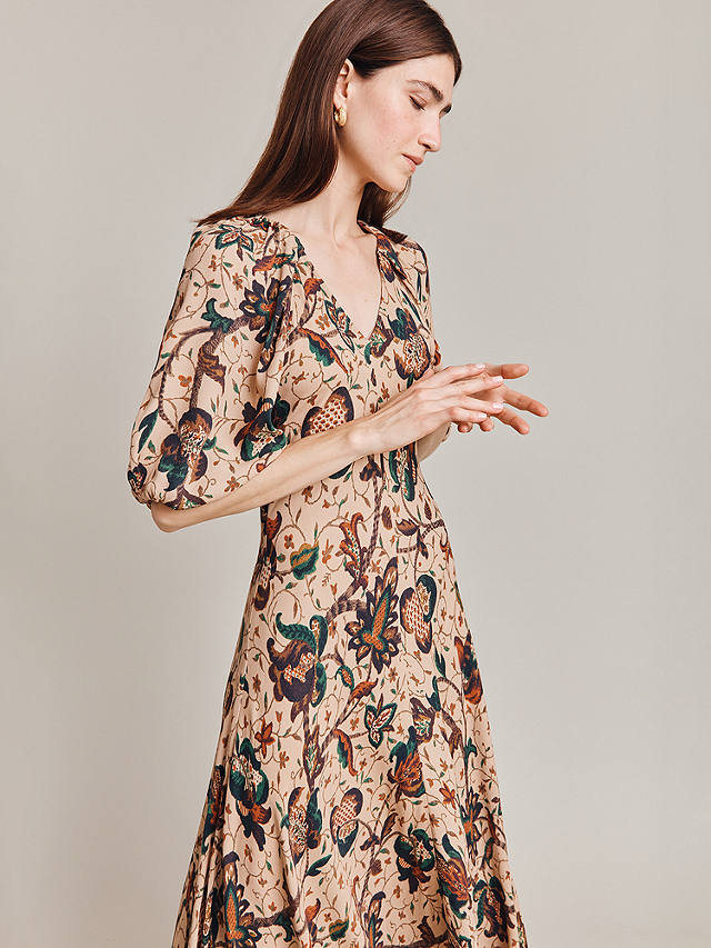 Ghost Dana Jacobean Floral Print Maxi Dress, Cream/Multi