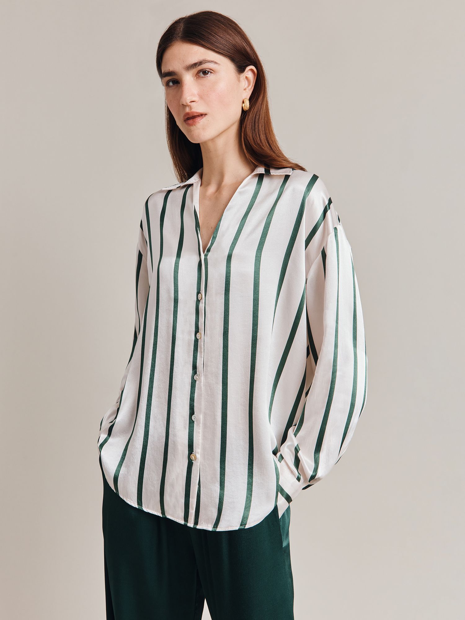 Ghost Amy Stripe Shirt, Green at John Lewis & Partners