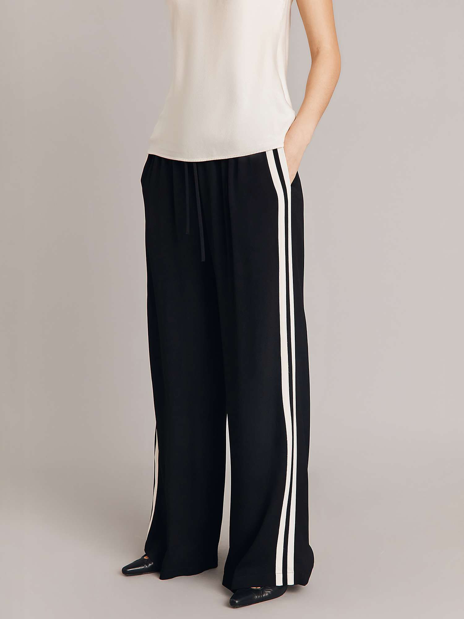 Buy Ghost Mila Side Stripe Palazzo Trousers, Black/Ivory Online at johnlewis.com
