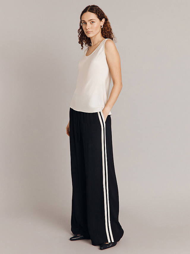 Ghost Mila Side Stripe Palazzo Trousers, Black/Ivory