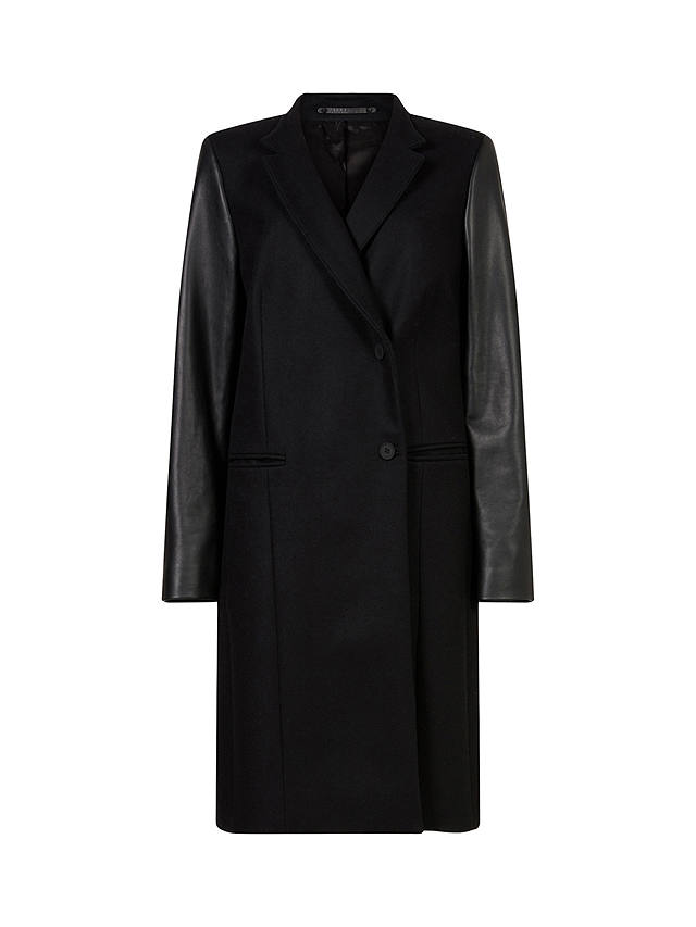 AllSaints Sidney Leather and Wool Coat, Black