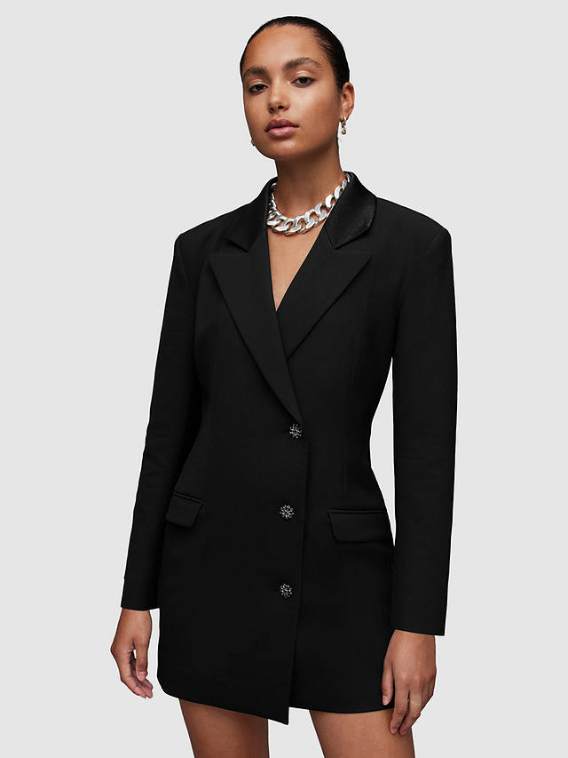 AllSaints Erykah Jewel Button Blazer Mini Dress, Black at John Lewis ...