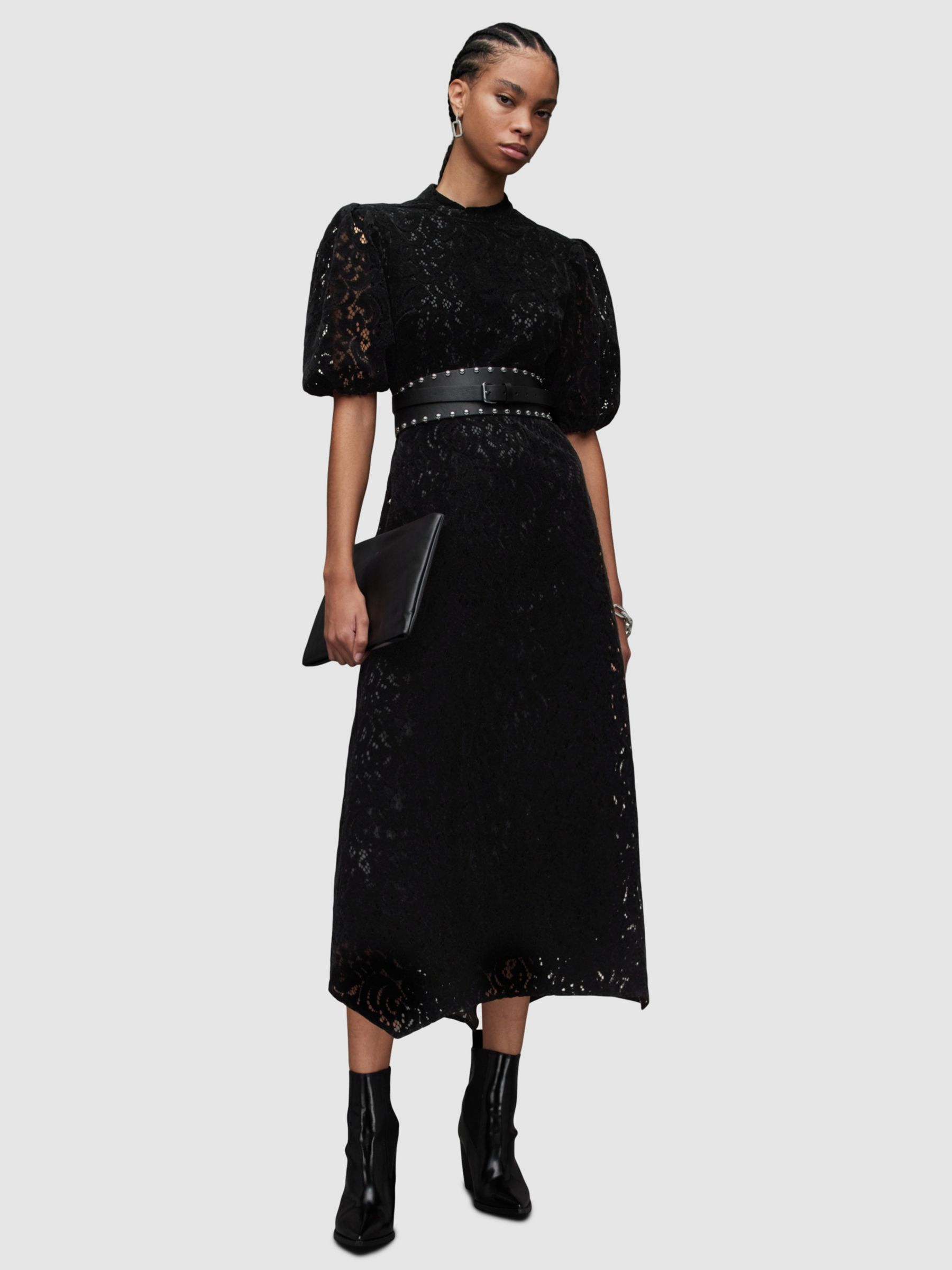 AllSaints Camila Midi Lace Dress, Black