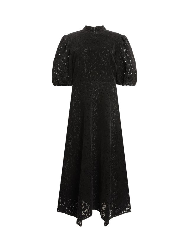 AllSaints Camila Midi Lace Dress, Black, 6