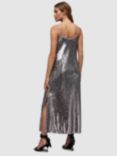 AllSaints Hadley Sequin Midi Slip Dress, Gunmetal Grey