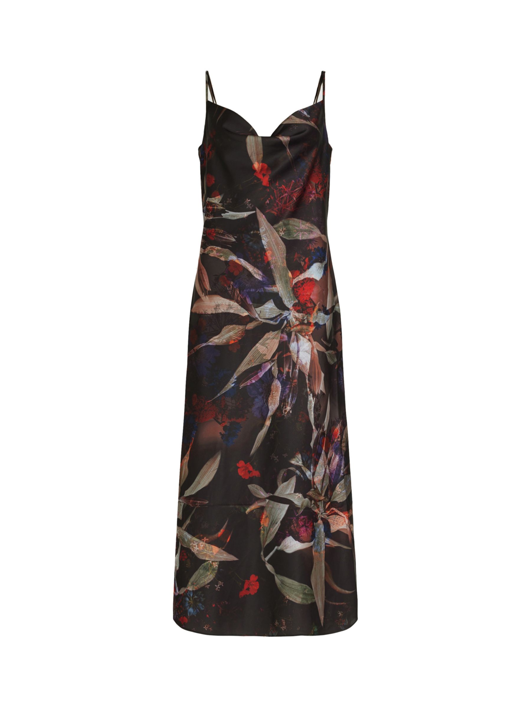 AllSaints Hadley Tippi Cowl Neck Midi Slip Dress, Rust Brown/Multi at ...