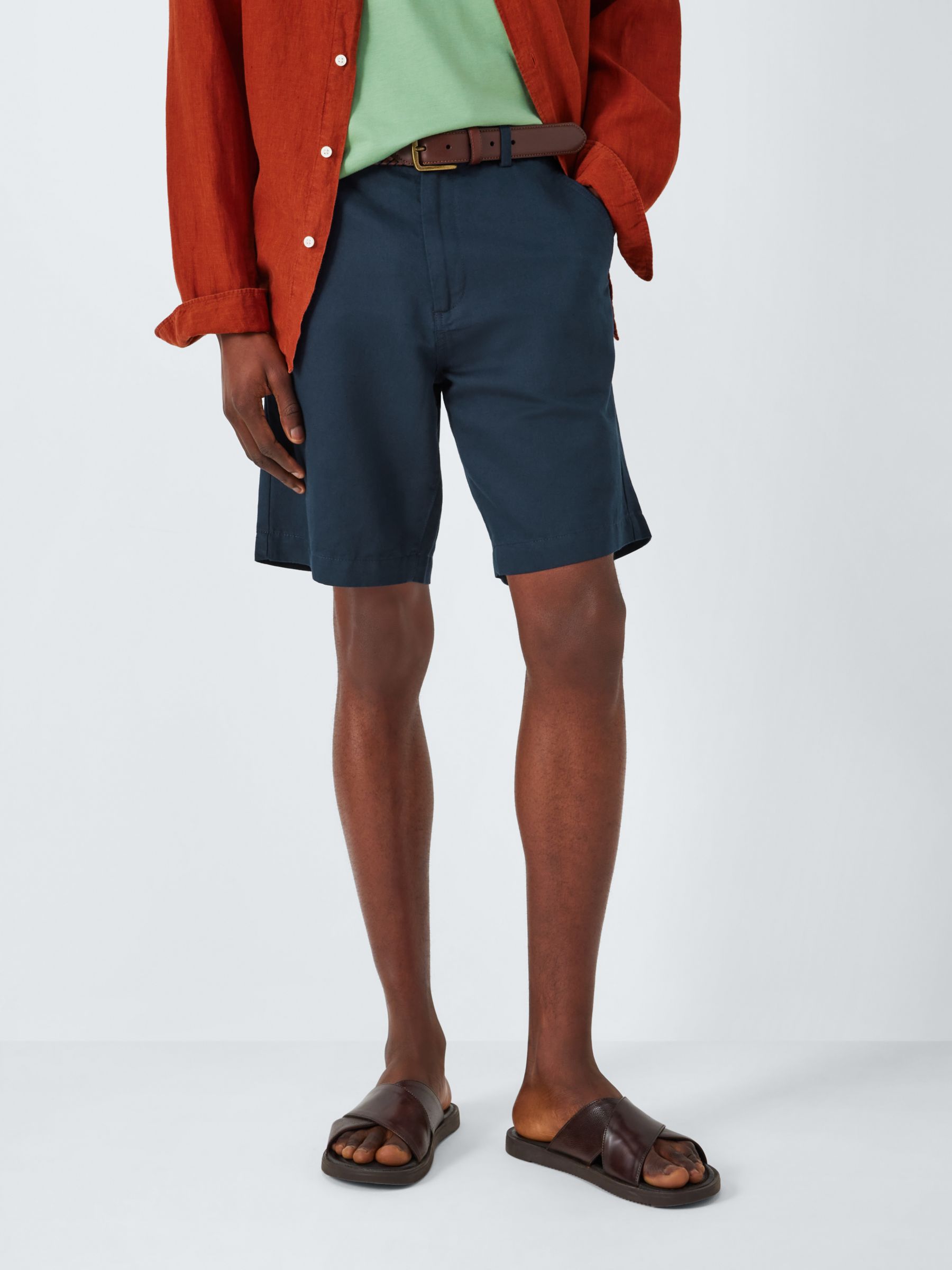 John Lewis Linen Blend Chino Shorts, Navy, 40R