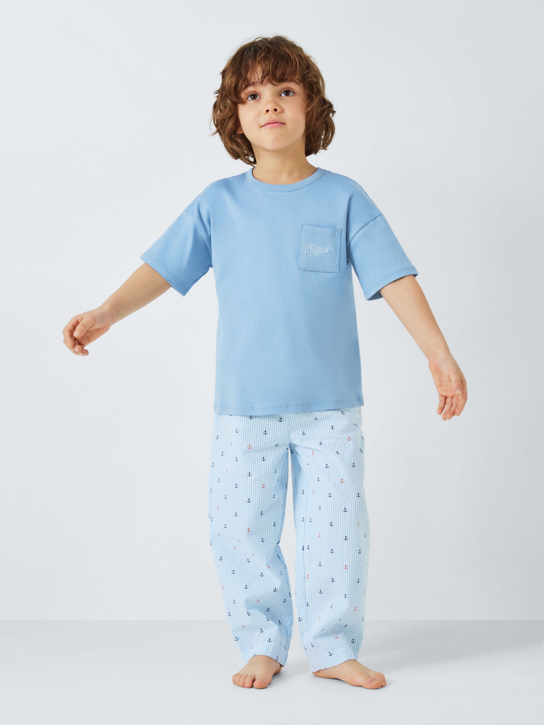 Buy John Lewis Kids' Anchor Seersucker T-Shirt Pyjamas Set, Blue Online at johnlewis.com