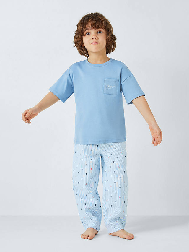 John Lewis Kids' Anchor Seersucker T-Shirt Pyjamas Set, Blue