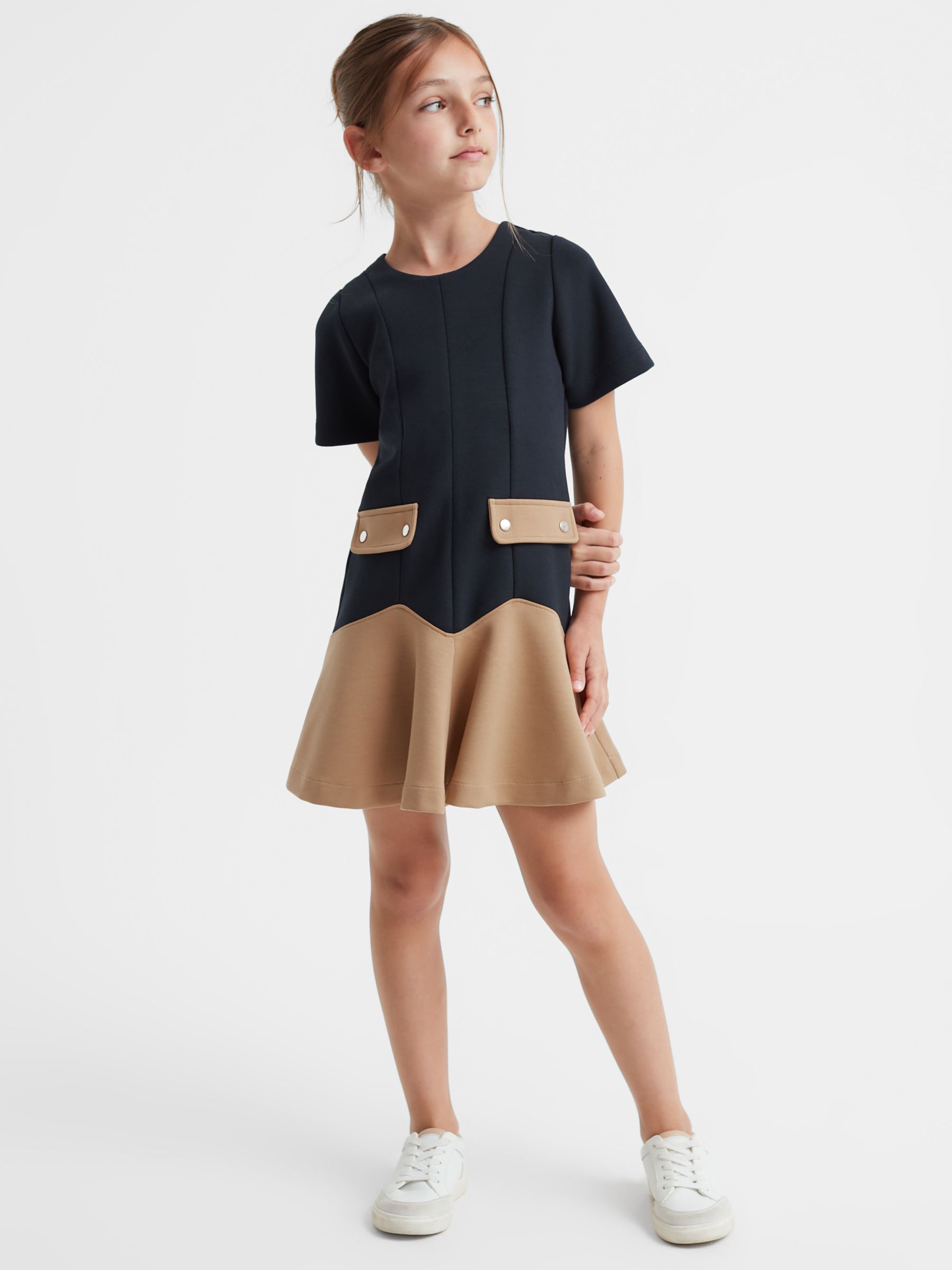 Buy Reiss Kids' Fion Colour Block Flared Dress, Navy/Neutral Online at johnlewis.com