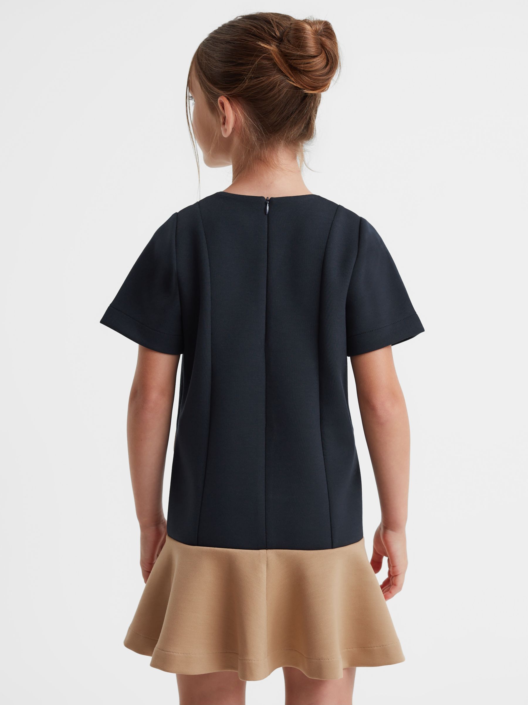Reiss Kids' Fion Colour Block Flared Dress, Navy/Neutral, 4-5 years