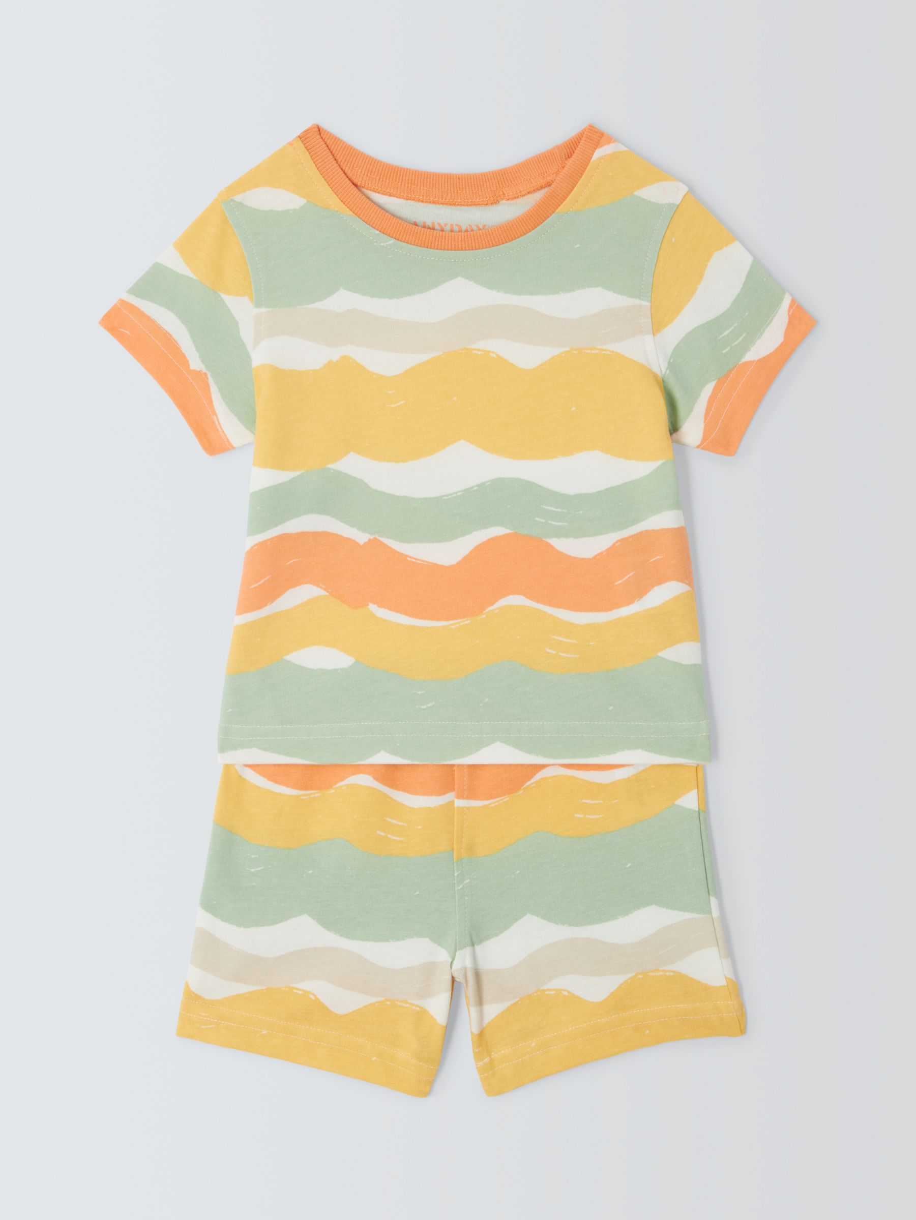 John Lewis ANYDAY Baby Wiggle Stripe Shorts Pyjamas, Yellow/Multi, 6-9 months