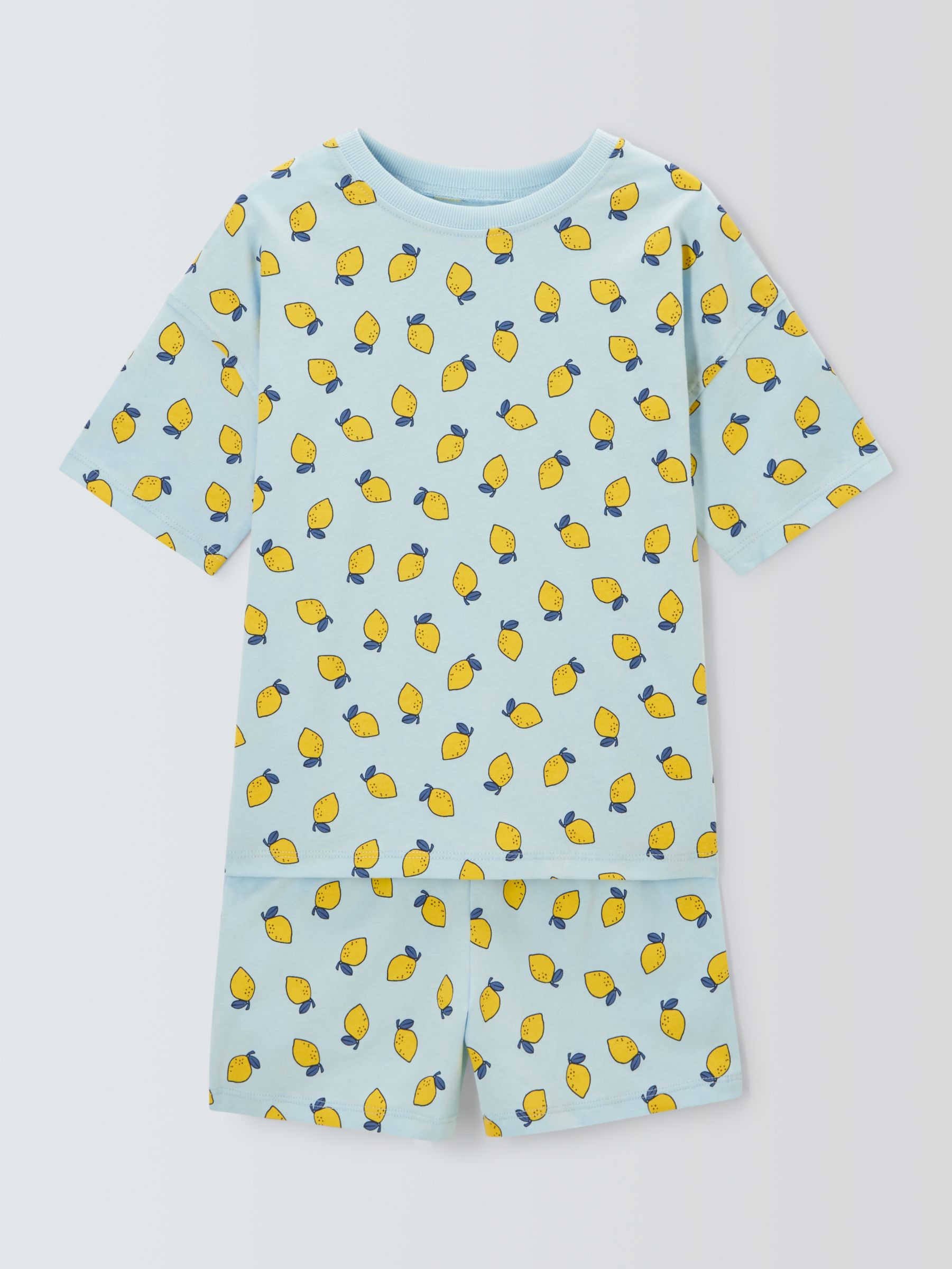 John Lewis ANYDAY Kids' Lemon Print Short Pyjamas, Blue, 4 years