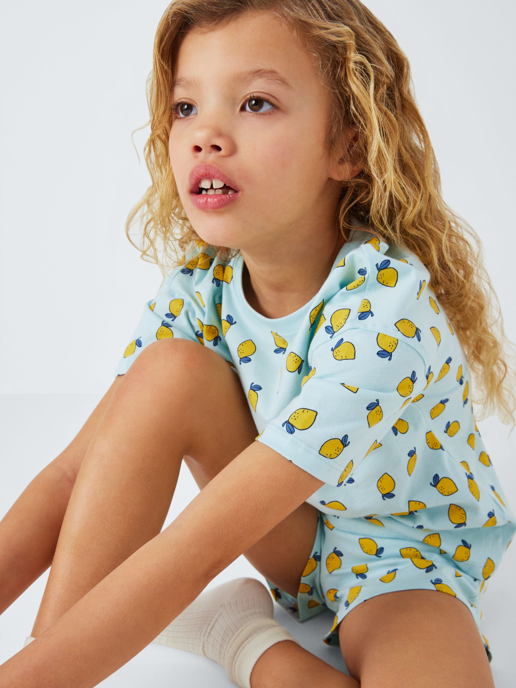 John Lewis ANYDAY Kids' Lemon Print Short Pyjamas, Blue, 4 years