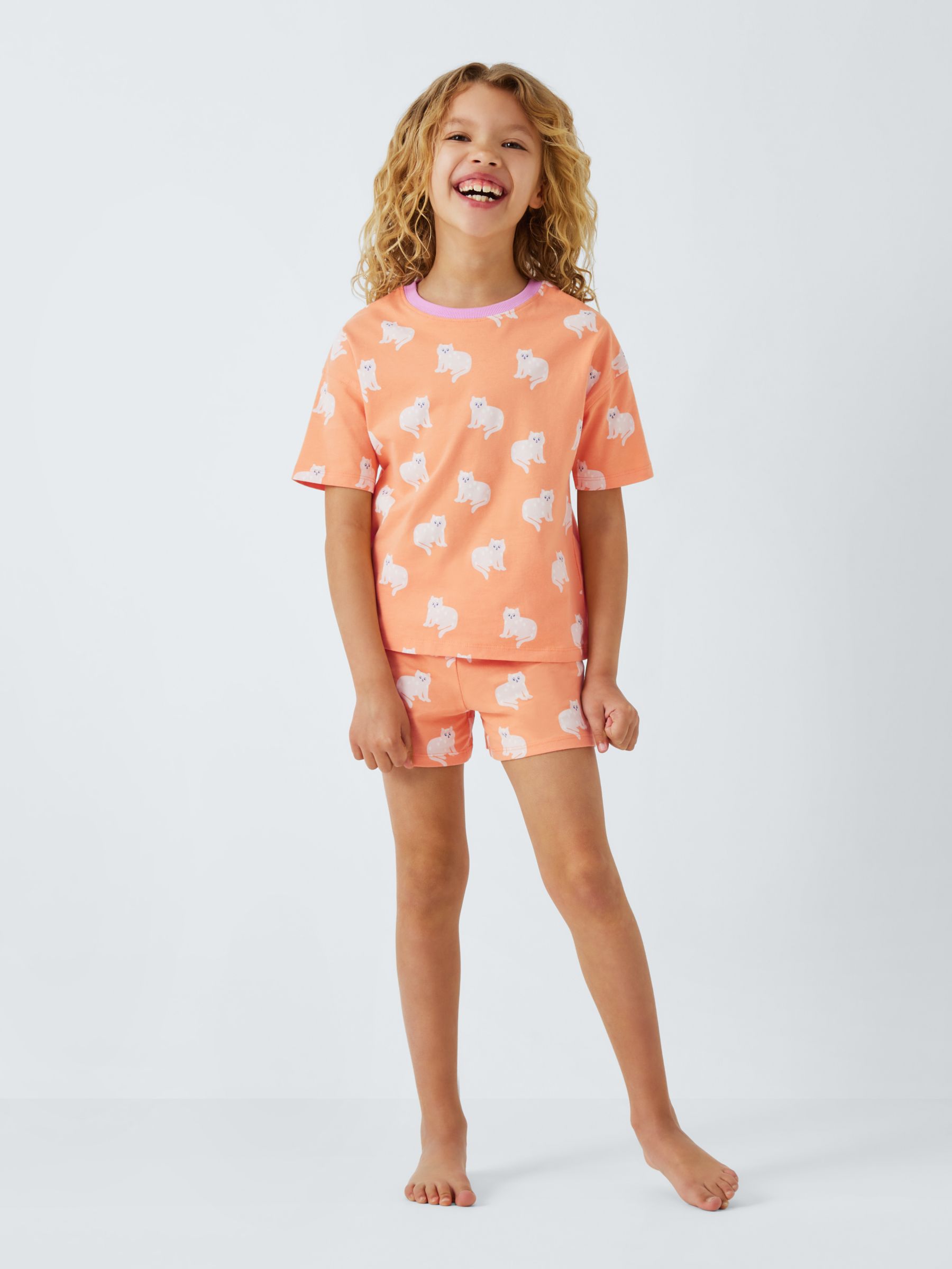 Buy John Lewis ANYDAY Kids' Cat Print Shorts Pyjamas, Orange Online at johnlewis.com