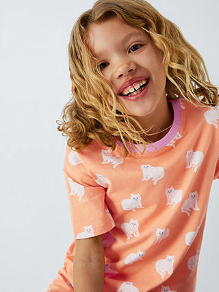 John Lewis ANYDAY Kids' Cat Print Shorts Pyjamas, Orange