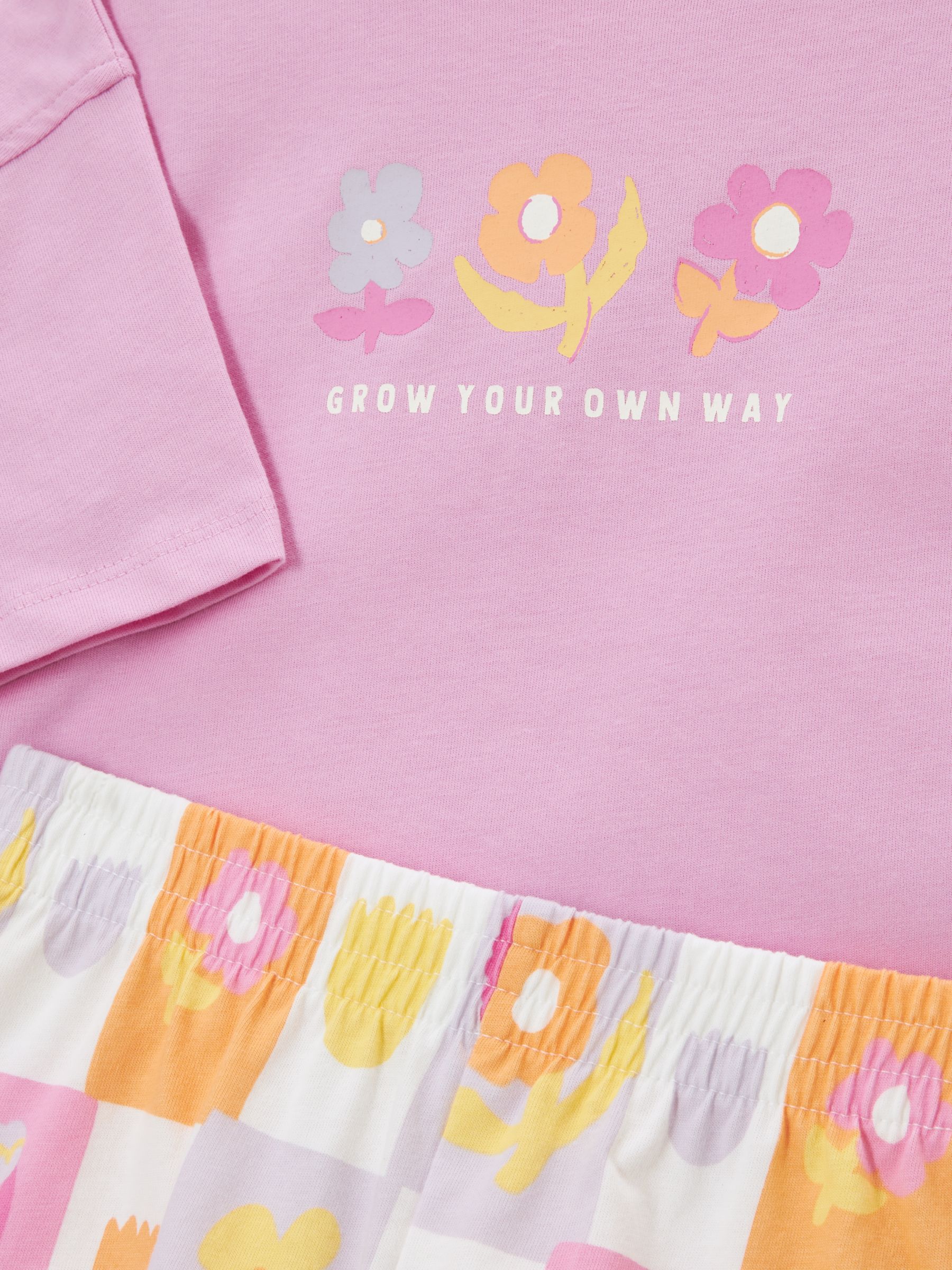 John Lewis ANYDAY Kids' Flower Short Pyjamas, Pink/Multi, 7 years