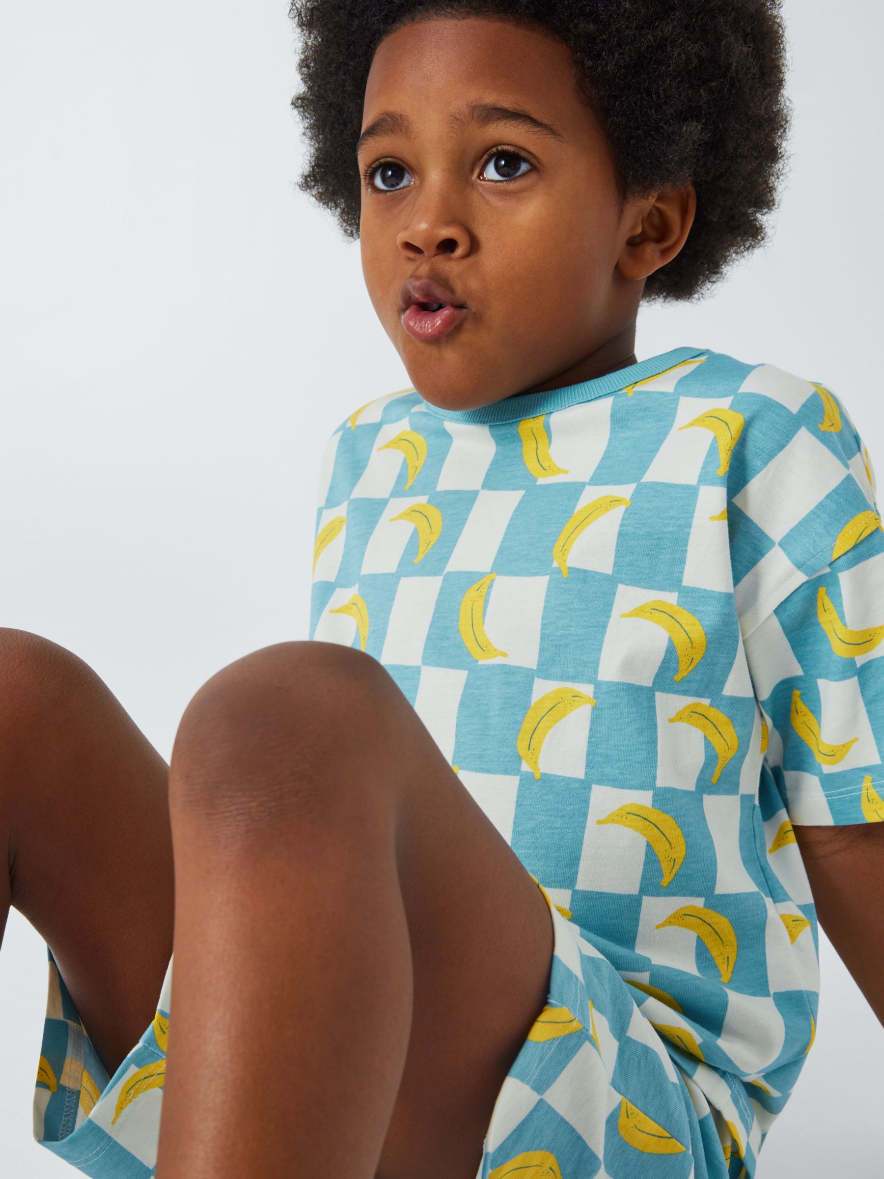 John Lewis ANYDAY Kids' Banana Print Short Pyjamas, Blue/Multi, 10 years