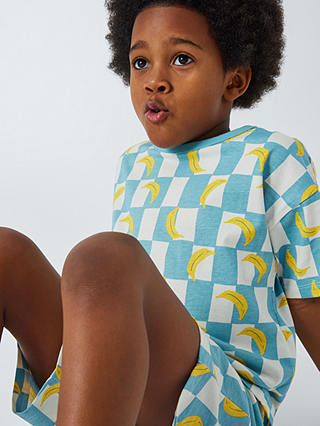 John Lewis ANYDAY Kids' Banana Print Short Pyjamas, Blue/Multi