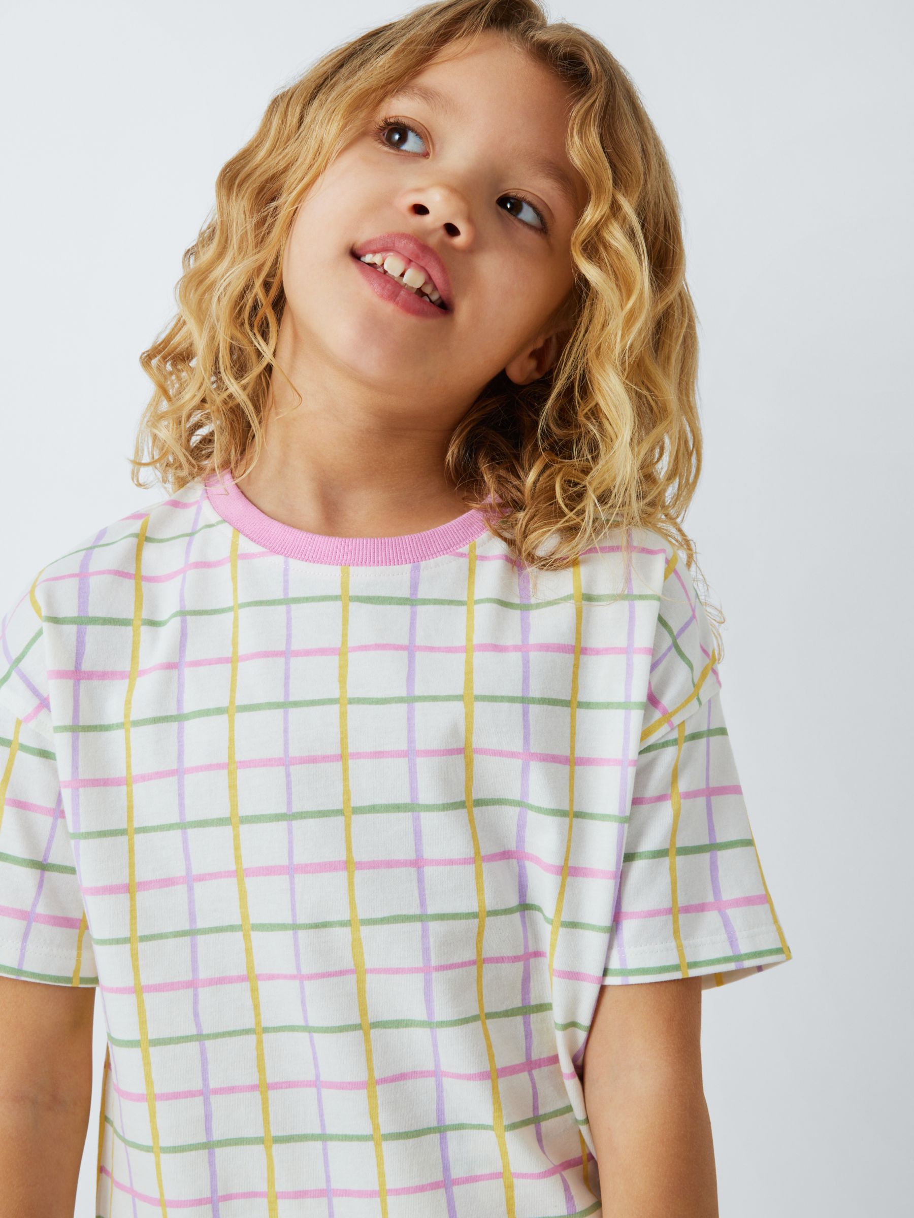 John Lewis ANYDAY Kids' Gardenia Check Print Shorts Pyjamas, Multi, 9 years