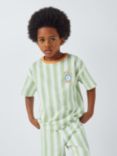John Lewis ANYDAY Kids' Clock Vertical Stripe Short Pyjamas, Green, Green
