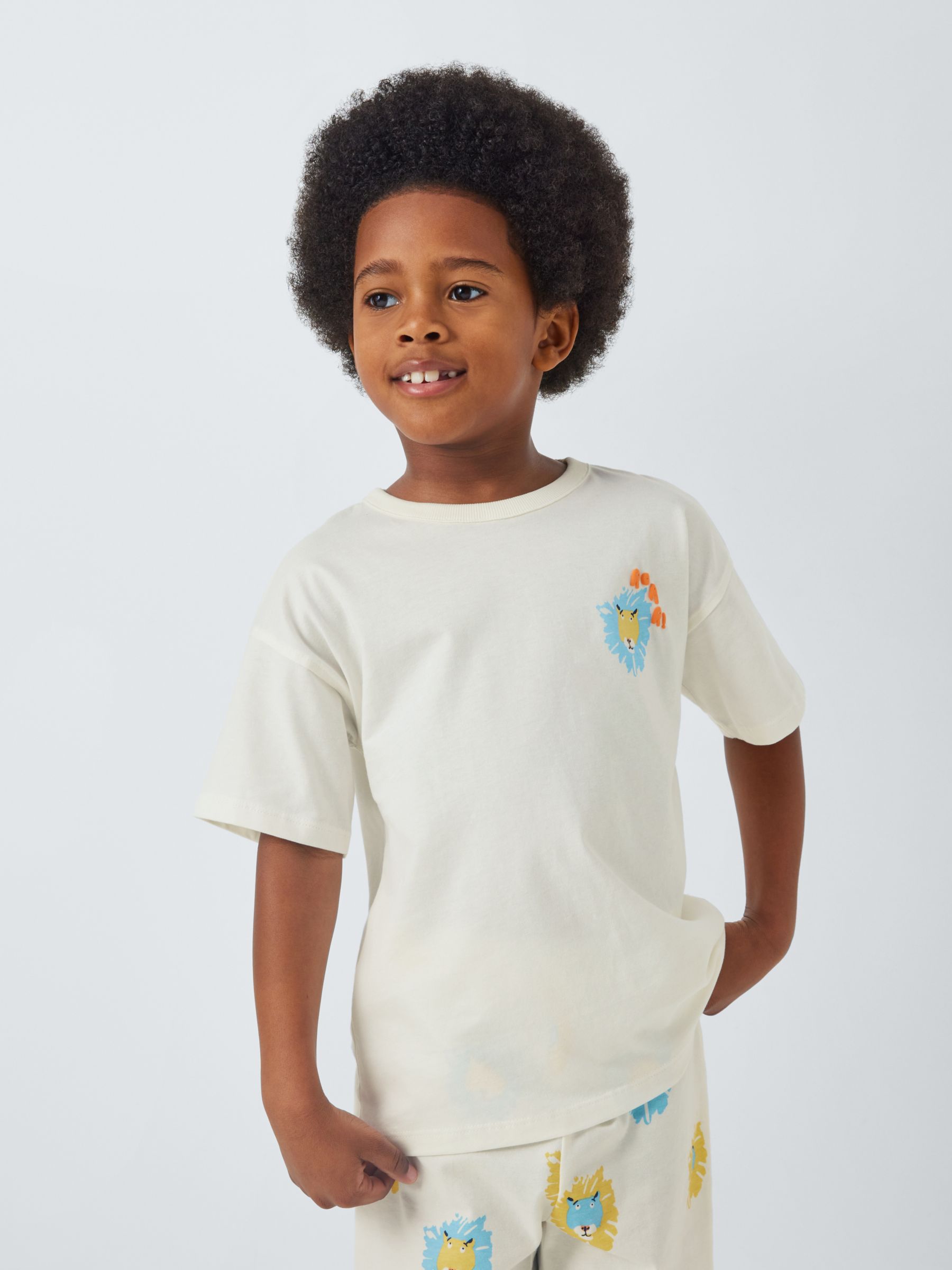 Buy John Lewis ANYDAY Kids' Lion Print Short Pyjamas, White/Multi Online at johnlewis.com