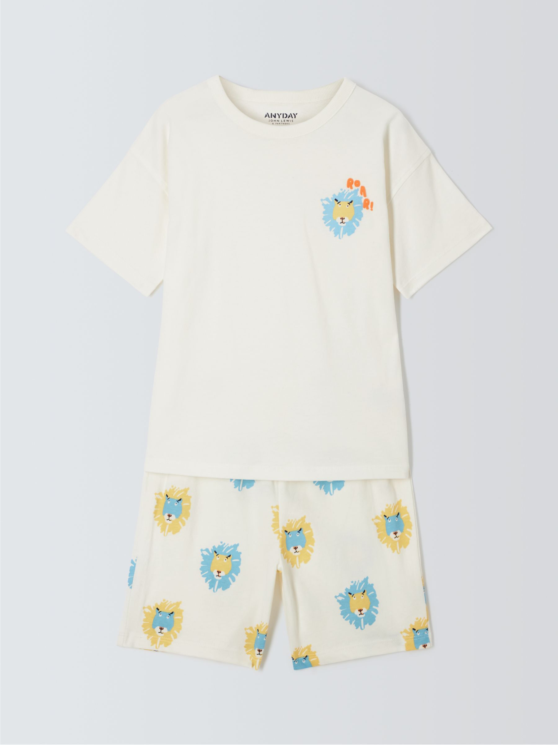 John Lewis ANYDAY Kids' Lion Print Short Pyjamas, White/Multi at John ...