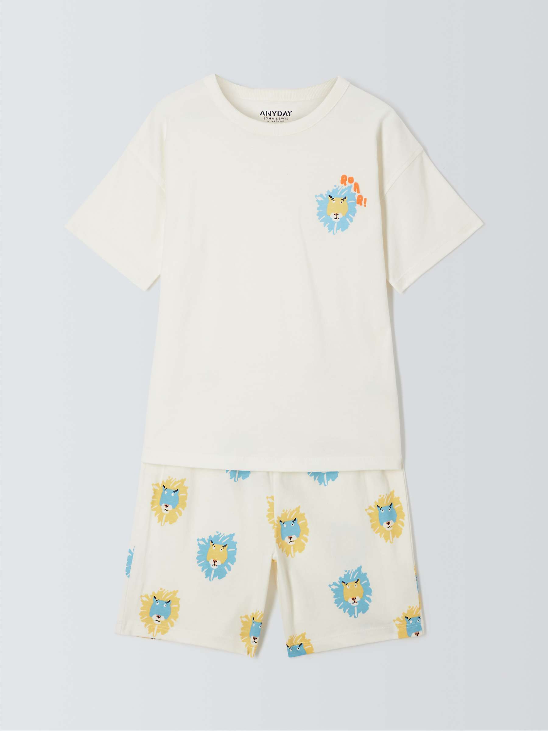 Buy John Lewis ANYDAY Kids' Lion Print Short Pyjamas, White/Multi Online at johnlewis.com