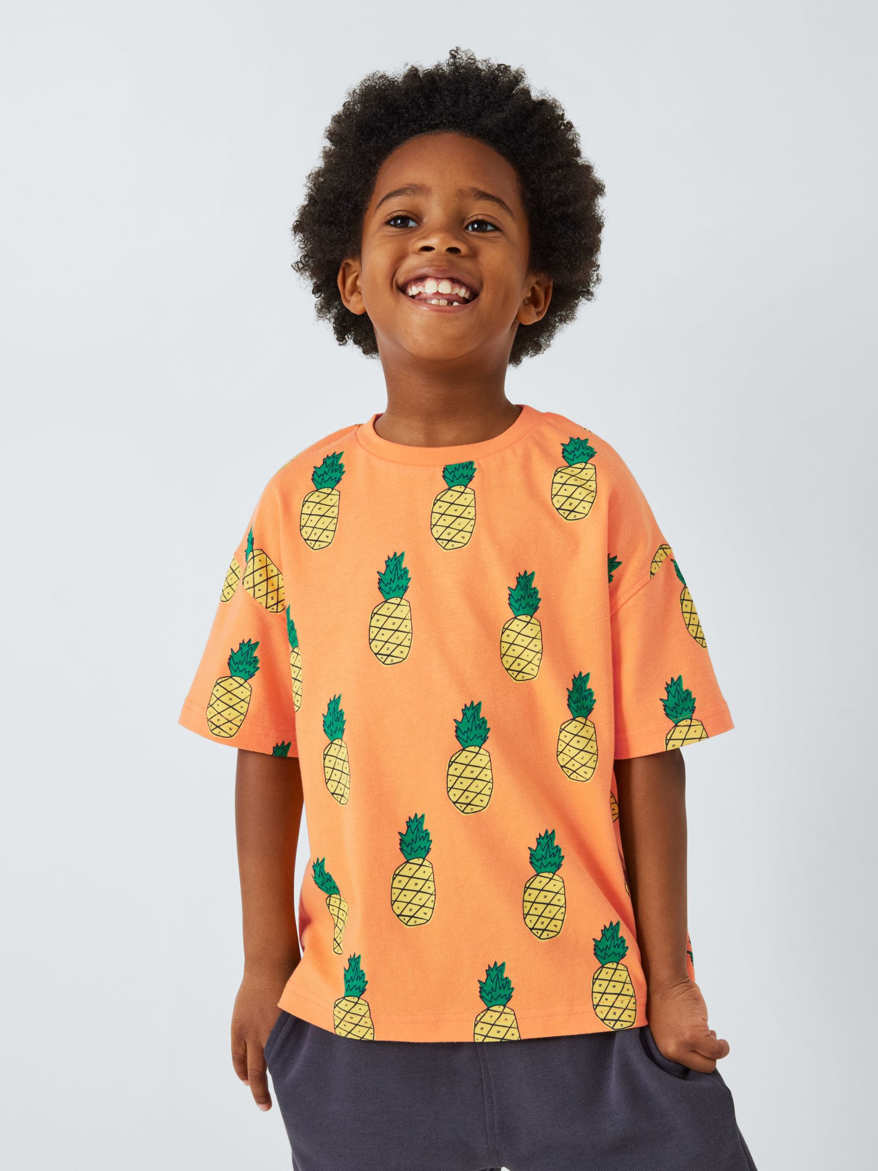 John Lewis ANYDAY Kids' Pineapple Print T-Shirt, Paprika, 12 years