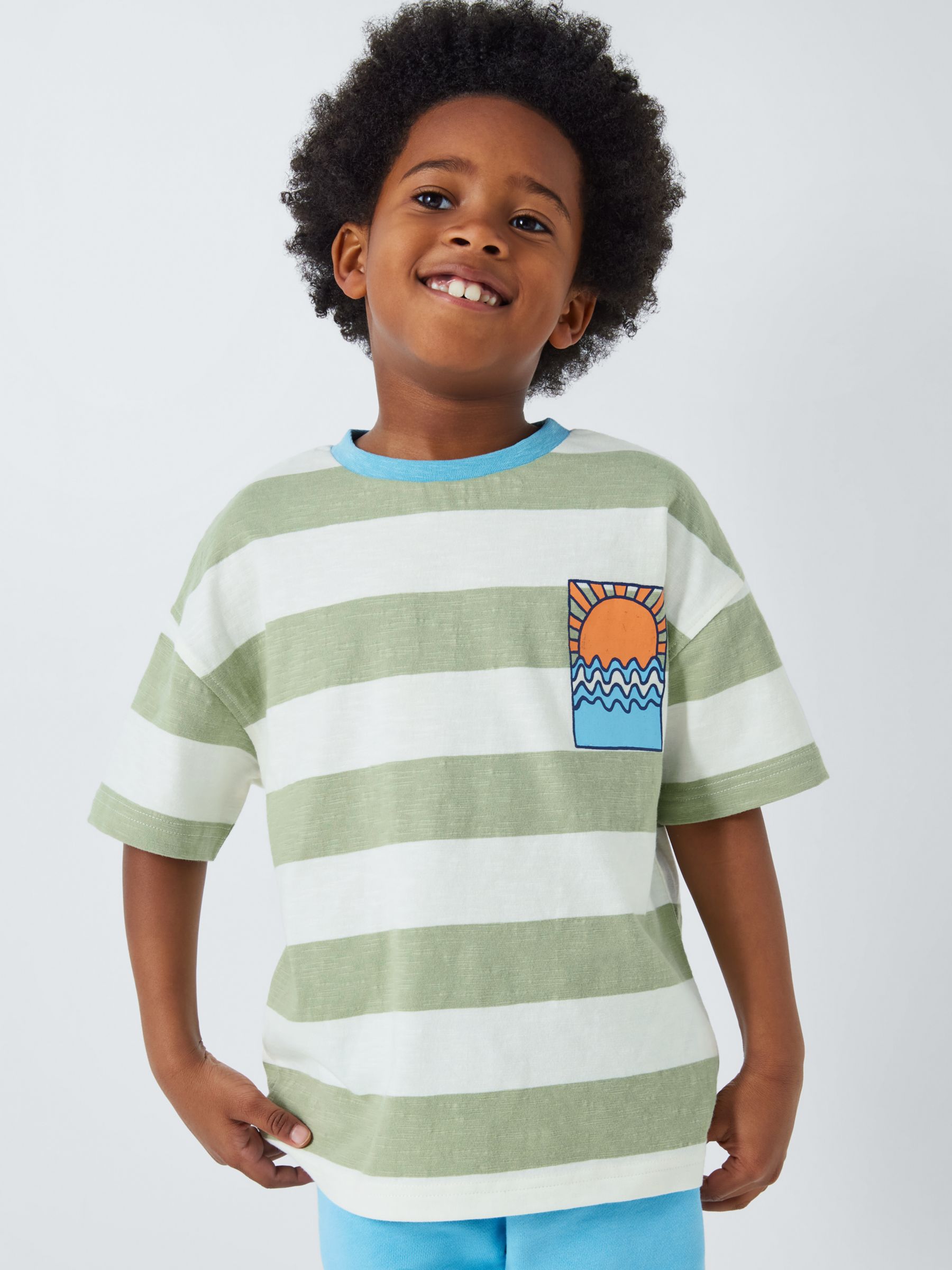 John Lewis ANYDAY Kids' Stripe Sun Graphic T-Shirt, Sage Green, 11 years