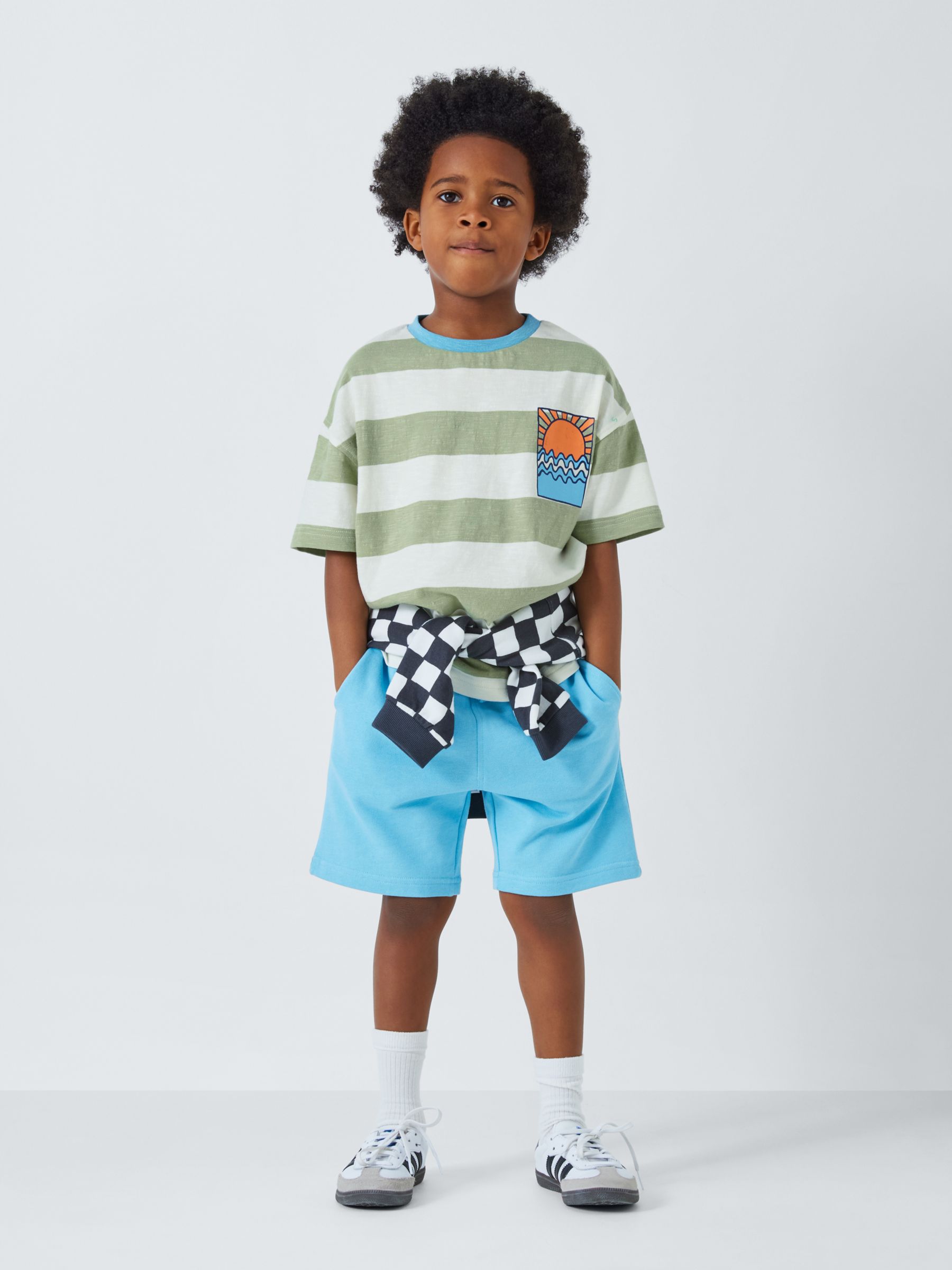 John Lewis ANYDAY Kids' Stripe Sun Graphic T-Shirt, Sage Green, 8 years