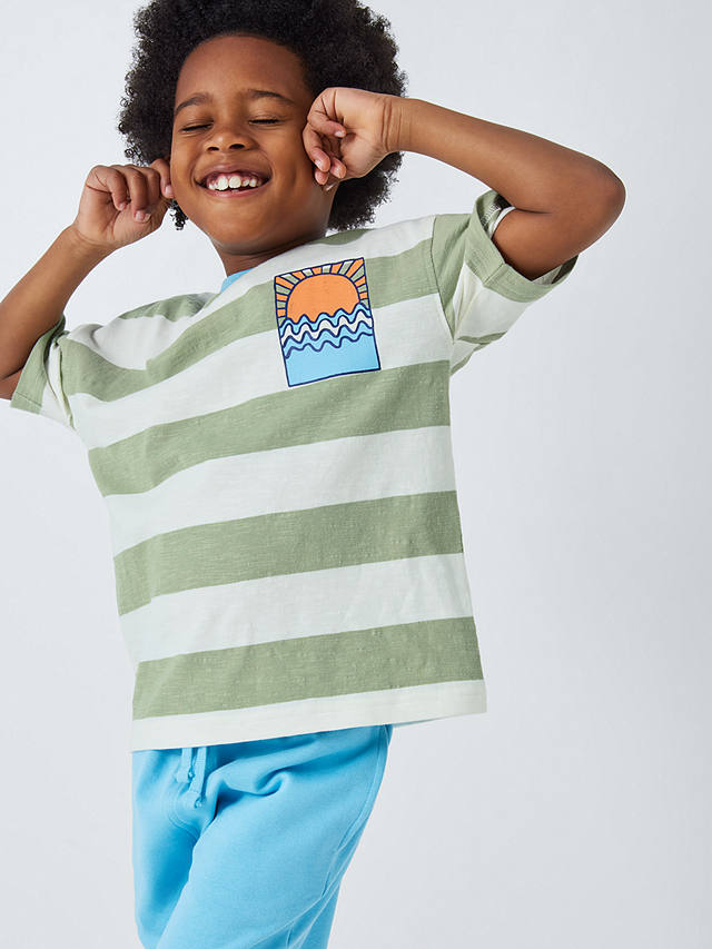 John Lewis ANYDAY Kids' Stripe Sun Graphic T-Shirt, Sage Green