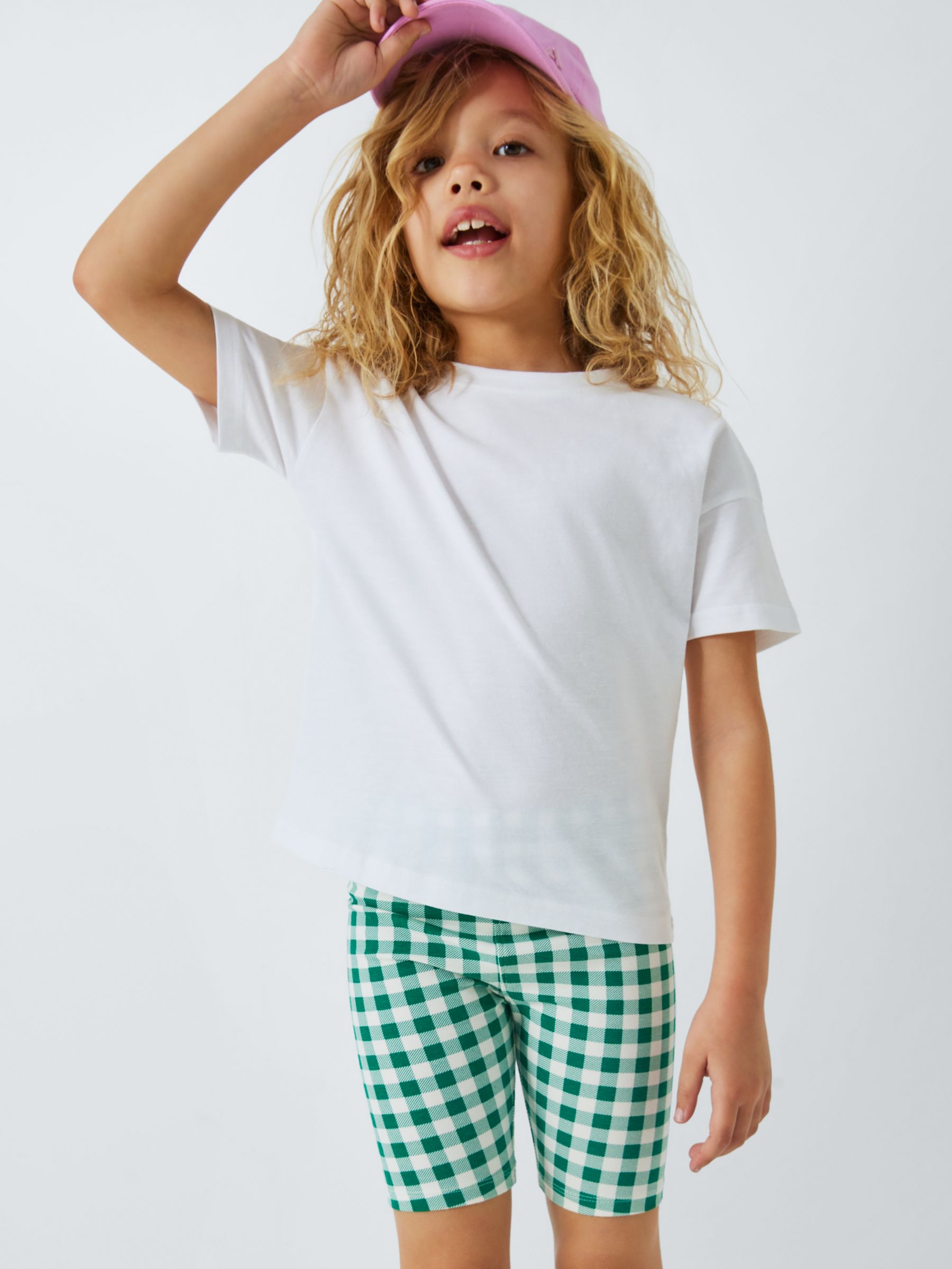John Lewis ANYDAY Kids' Gingham Cycle Shorts, Lush Meadow, 8 years