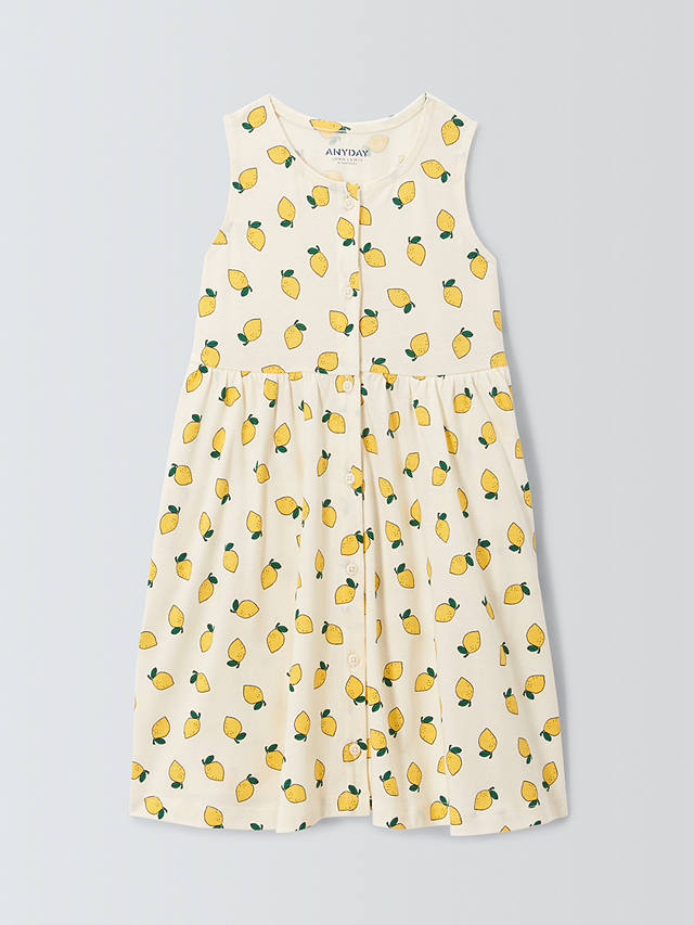 John Lewis ANYDAY Lemon Print Pleated Dress, Gardenia