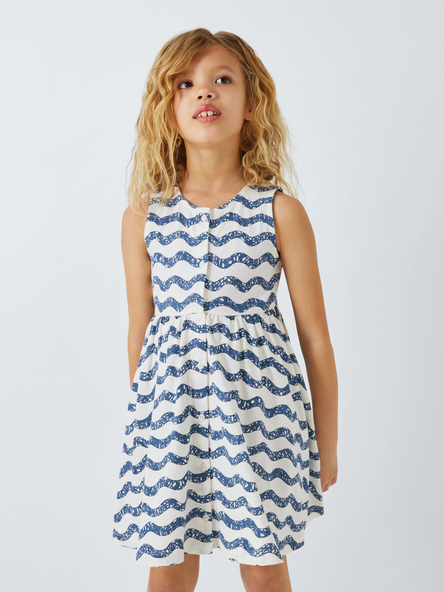 John Lewis ANYDAY Kids' Cotton Wiggle Stripe Sleeveless Dress, Multi, 7 years