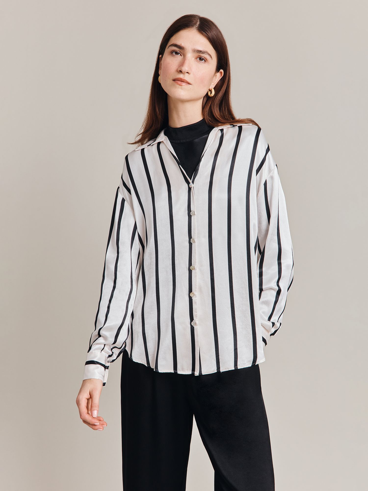 Ghost Amy Stripe Shirt, Black at John Lewis & Partners