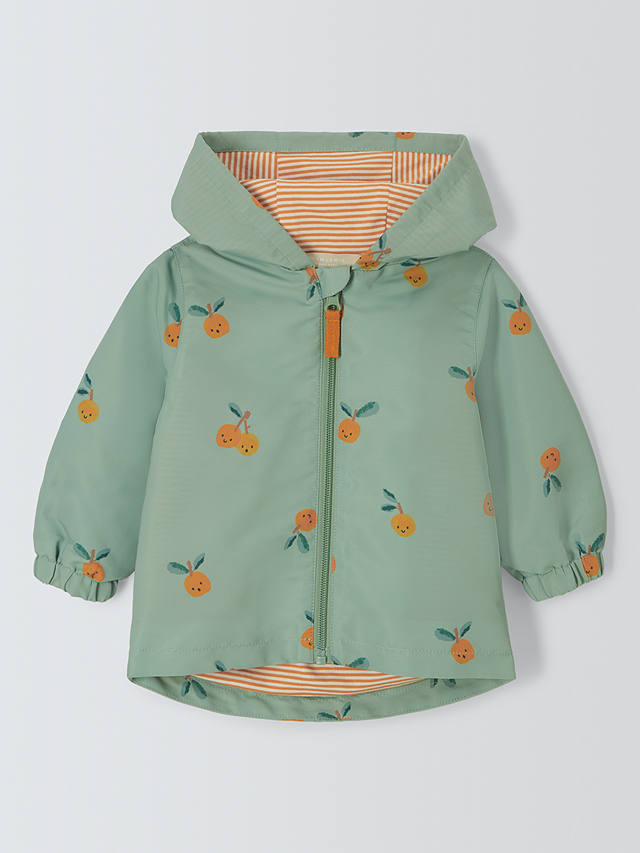 John Lewis Baby Orange Print Shower Resistant Windbreaker Jacket, Green/Multi