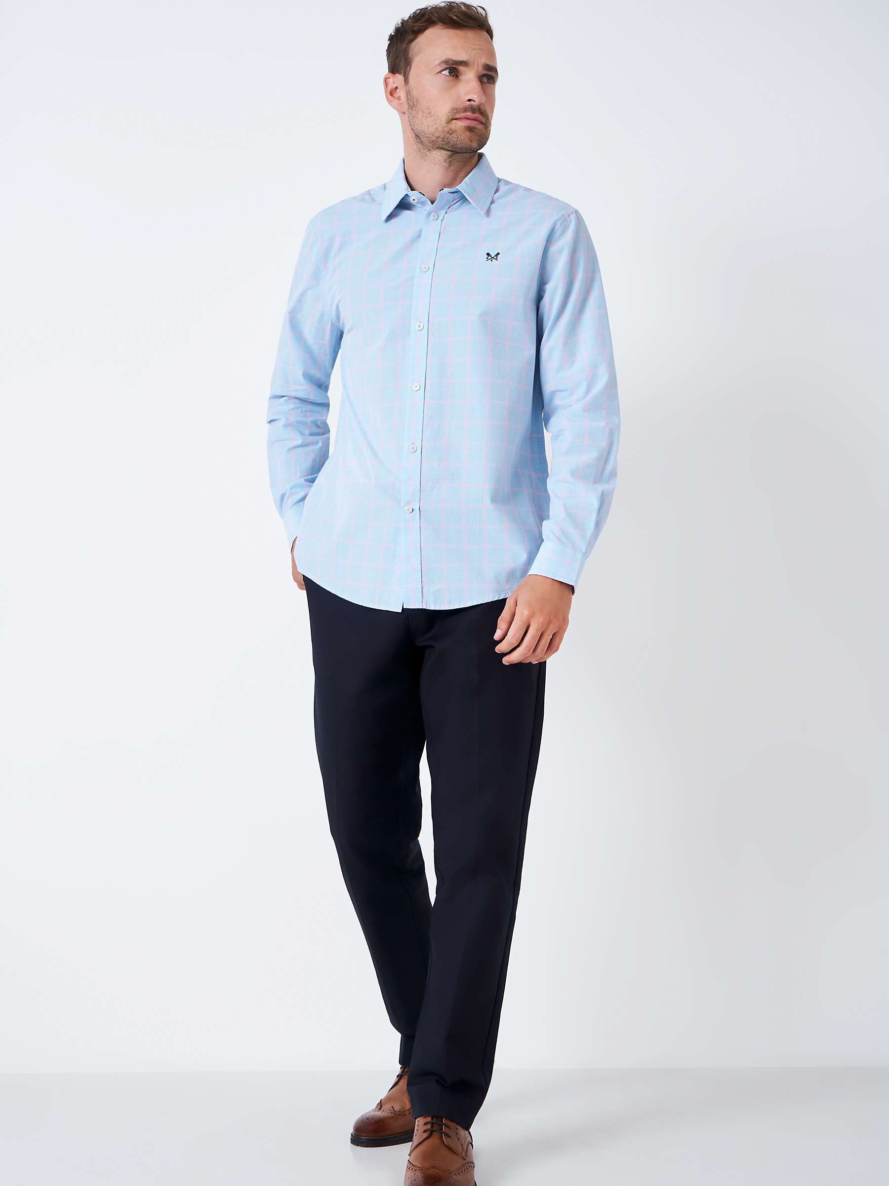 Buy Crew Clothing Poplin Prince Of wales Check Shirt, Light Blue Online at johnlewis.com