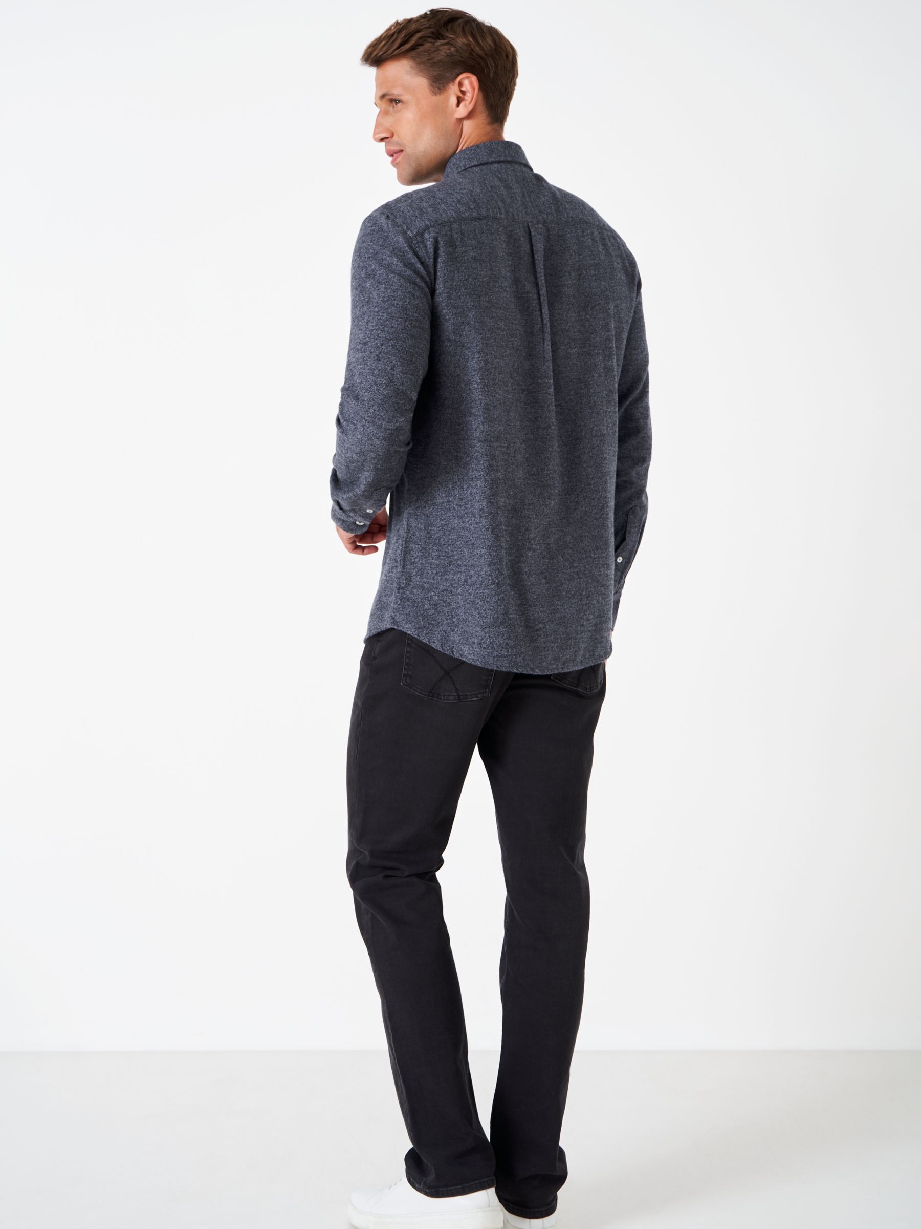 Crew Clothing Sergo Plain Jaspe Shirt, Charcoal Grey at John Lewis ...