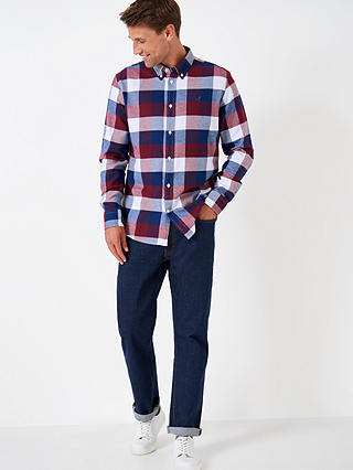 Crew Clothing Brushed Cotton Check Shirt, Burgundy Red
