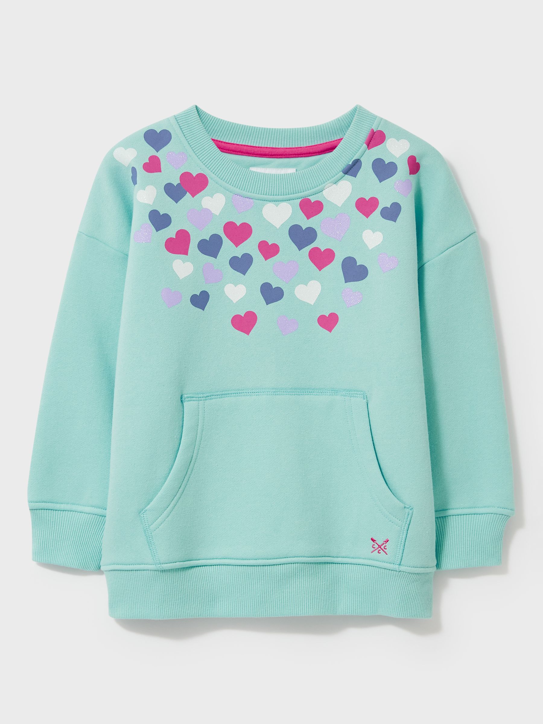 Crew Clothing Kids' Glitter Print Heart Sweatshirt, Turquoise Blue at ...