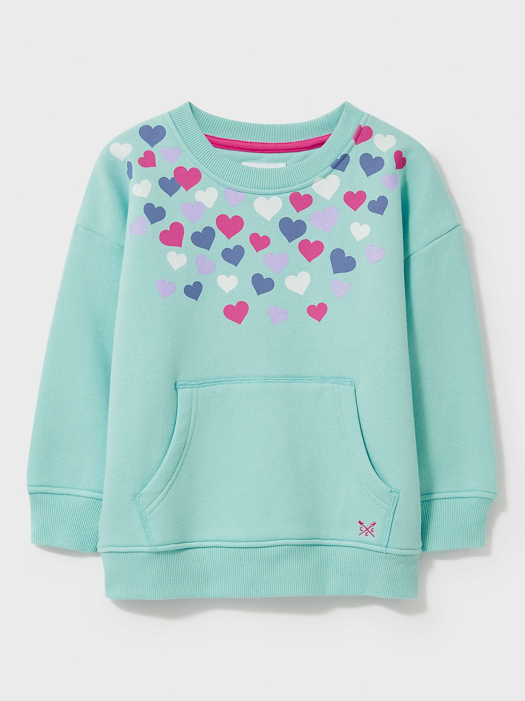 Buy Crew Clothing Kids' Glitter Print Heart Sweatshirt, Turquoise Blue Online at johnlewis.com