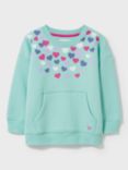 Crew Clothing Kids' Glitter Print Heart Sweatshirt, Turquoise Blue, Turquoise Blue