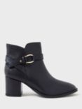 Crew Clothing Hailey Block Heel Leather Ankle Boots, Black
