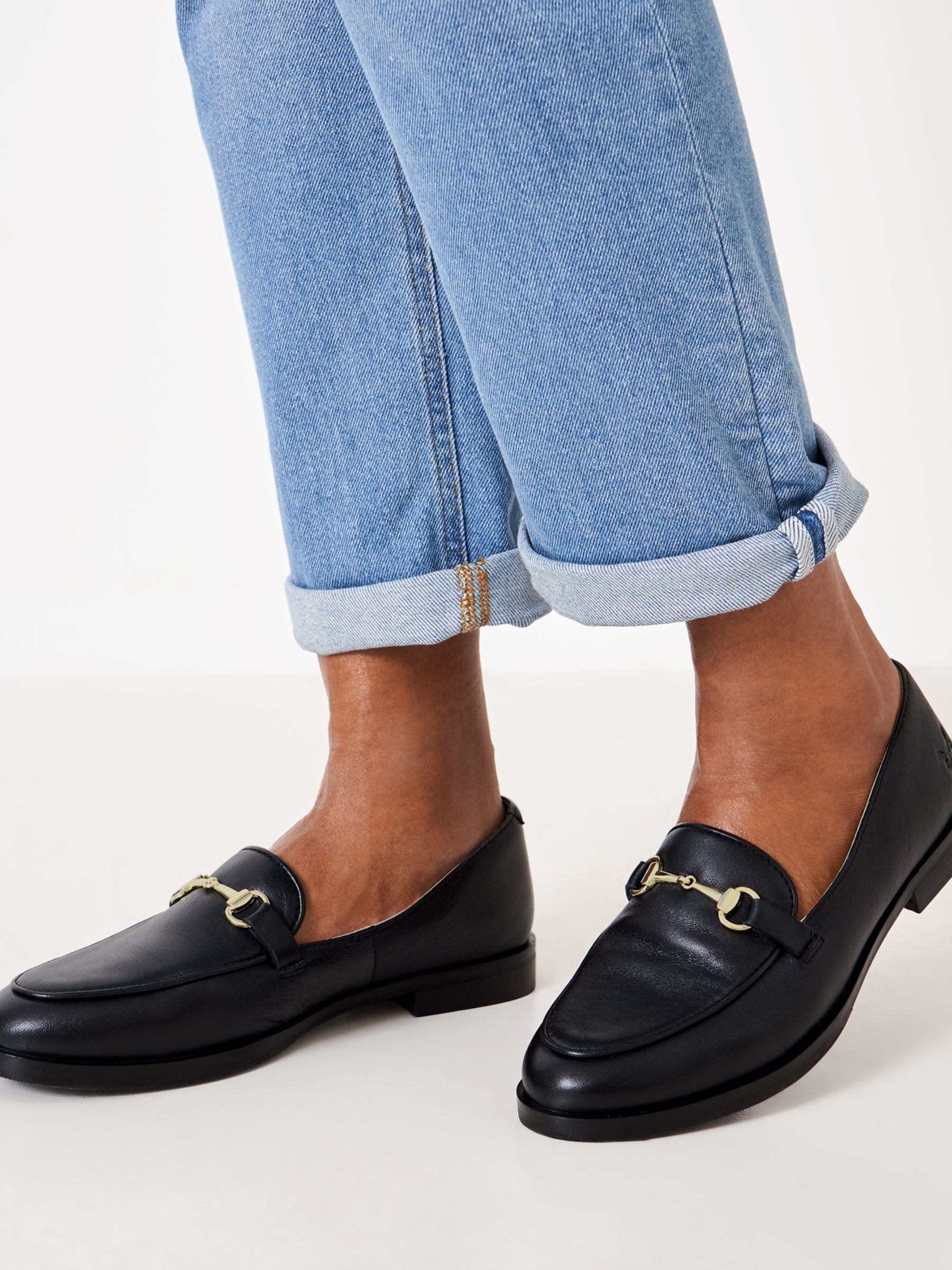 Crew Clothing Cora Leather Loafers, Black at John Lewis & Partners