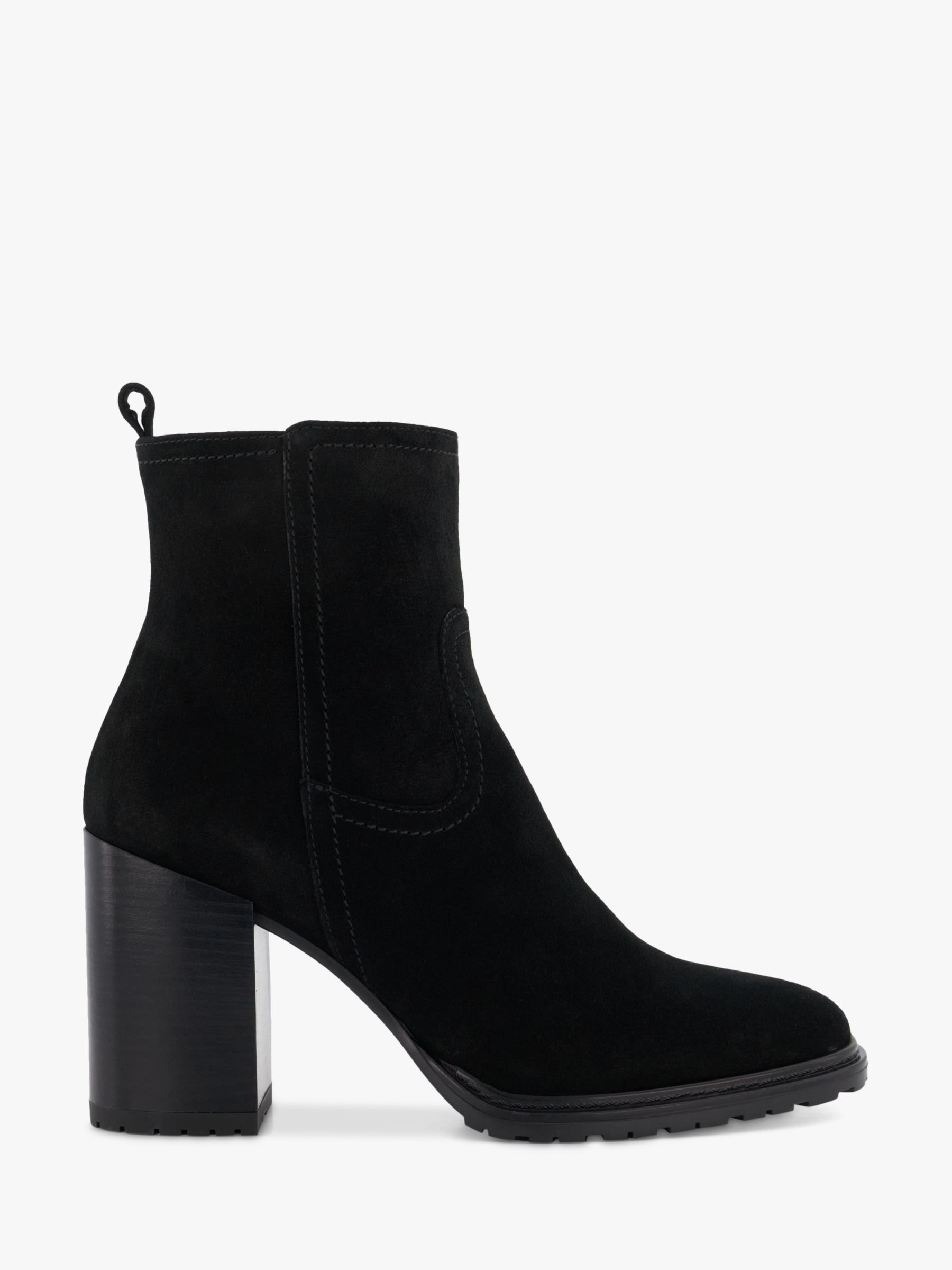 Dune Peng Suede Heeled Ankle Boots, Black at John Lewis & Partners