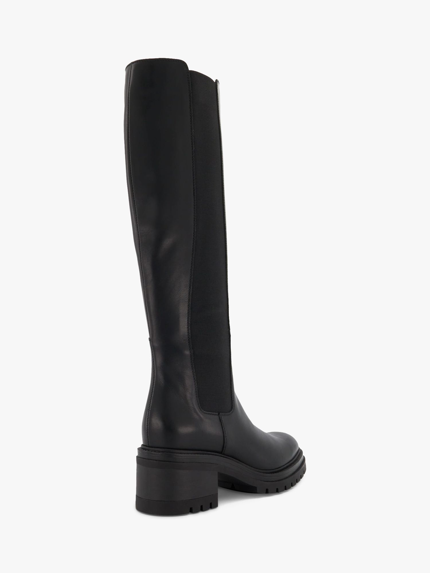 Dune Tesa Leather Pull On Knee Boots, Black at John Lewis & Partners