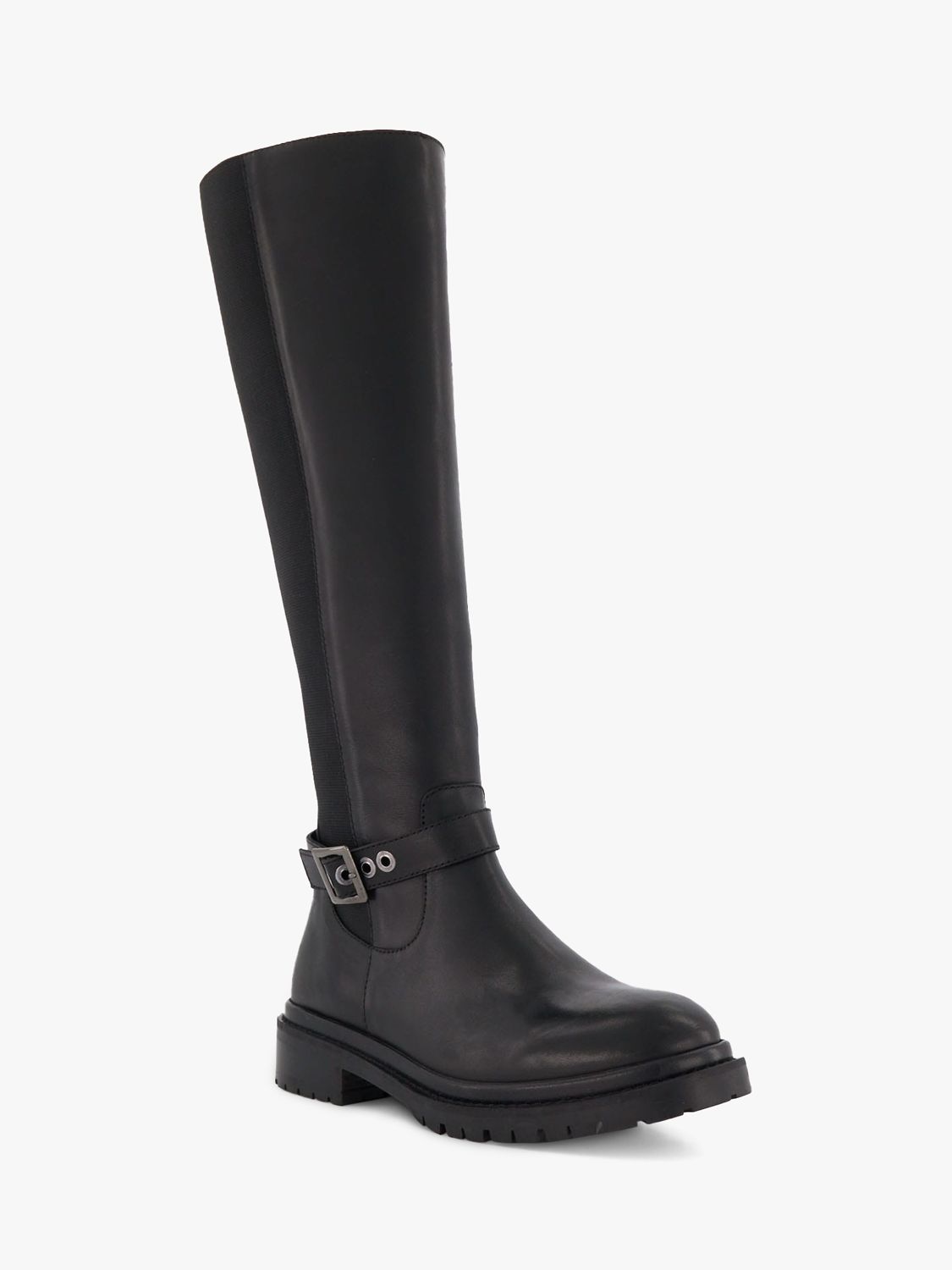 Dune Teller Leather Knee High Boots, Black-leather at John Lewis & Partners