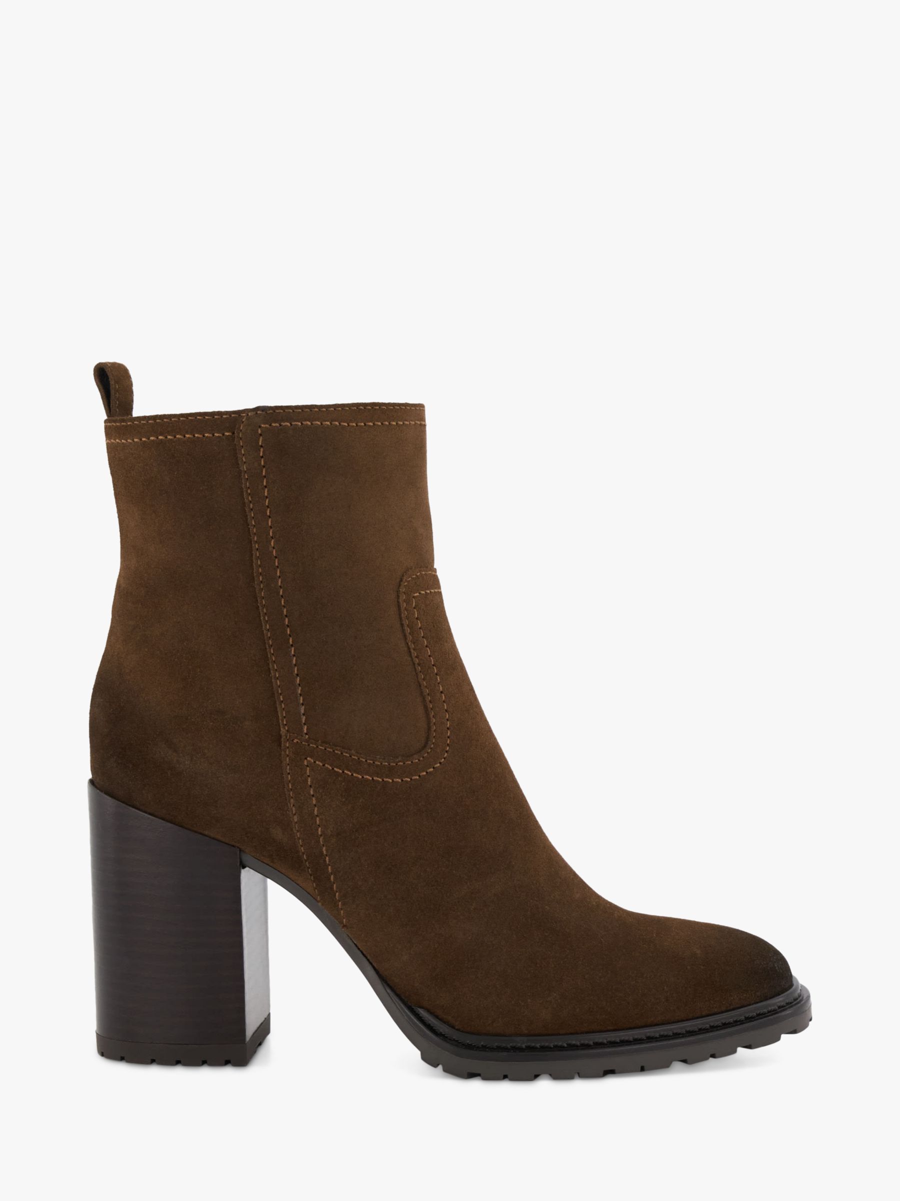 Dune Peng Suede Heeled Ankle Boots, Brown at John Lewis & Partners