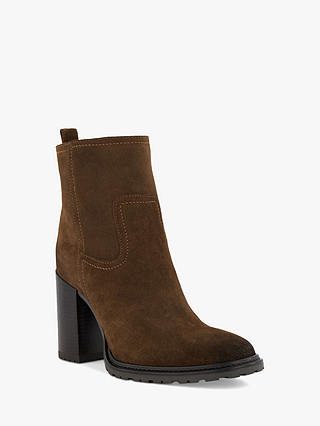 Dune Peng Suede Heeled Ankle Boots, Brown-suede